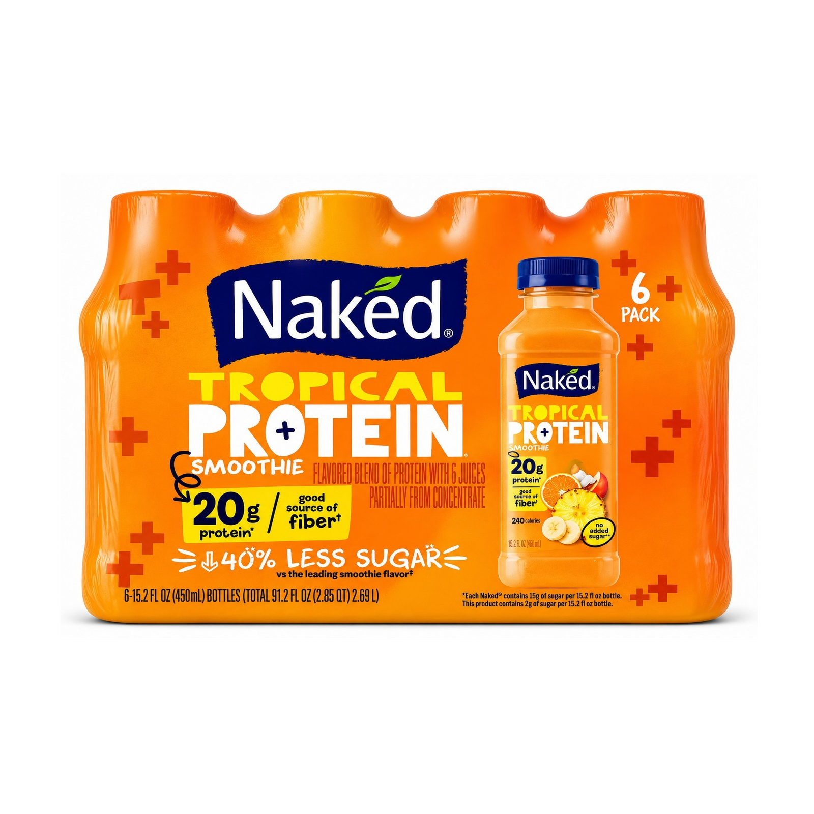 Naked Tropical Protein Smoothie 20g Protein 15.2 fl oz (450 mL) 6 Pack