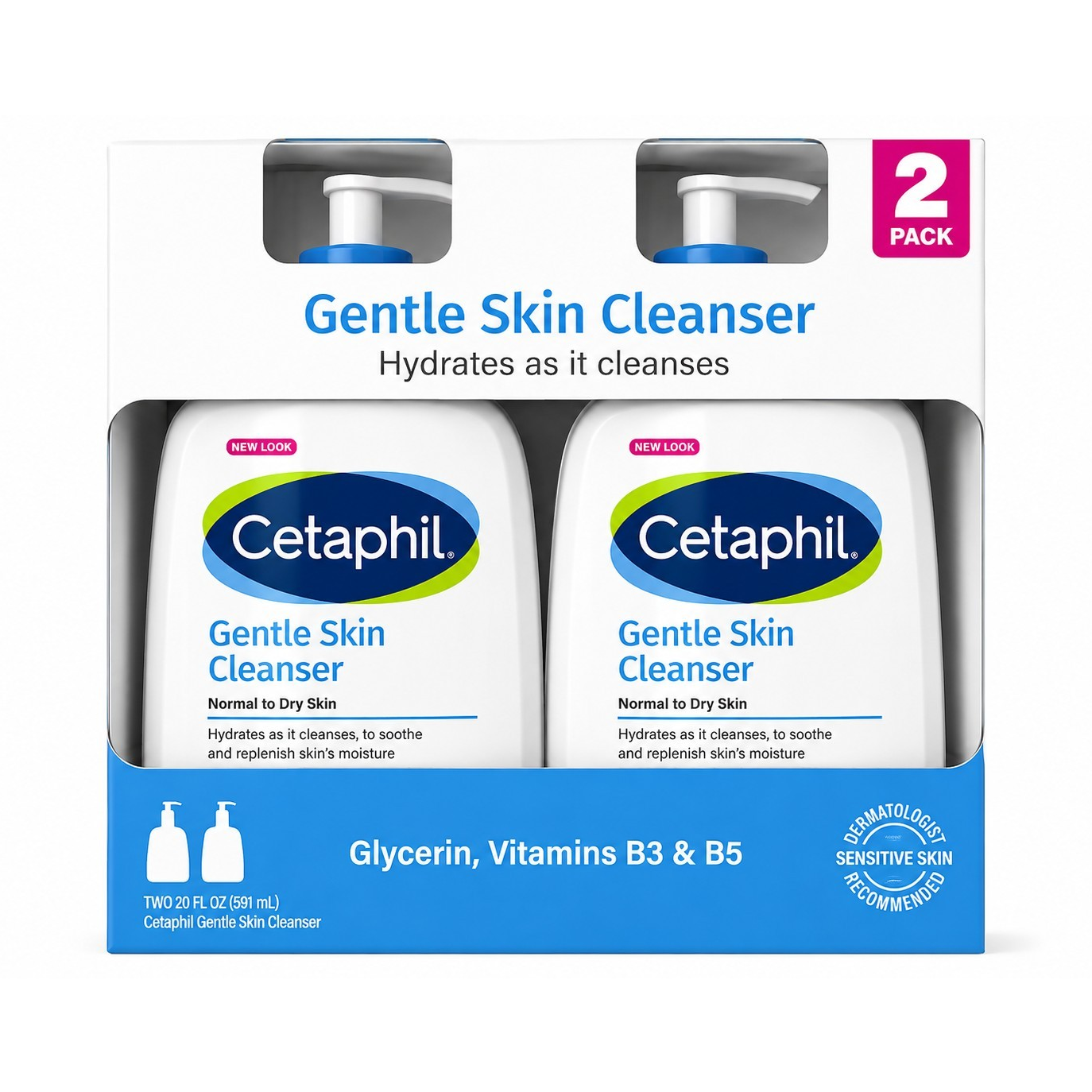 Cetaphil Gentle Skin Cleanser Hydrating Face Cleanser 2x20 fl oz w/ Glycerin