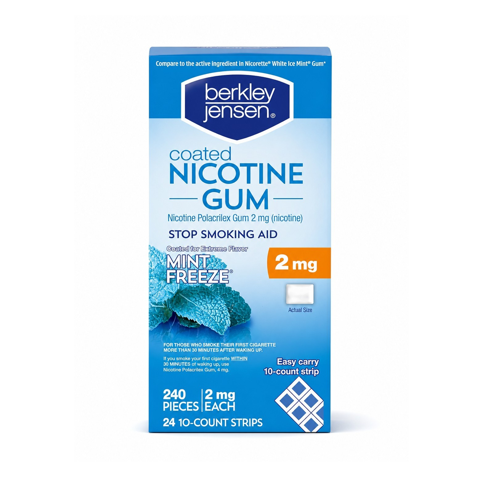 Berkley Jensen Nicotine Gum 2mg Mint Freeze 240 Pieces Stop Smoking Aid
