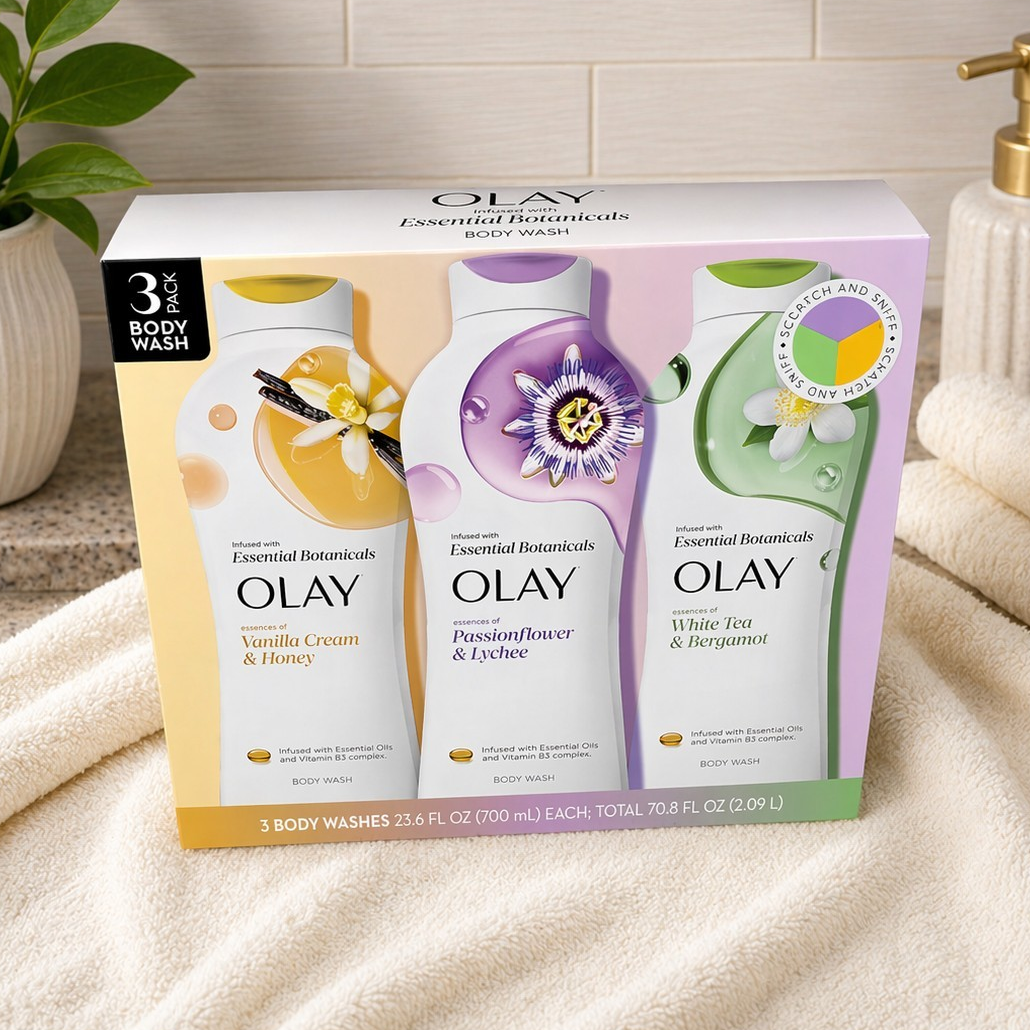 Olay Essential Botanicals Body Wash 3-Pack, Essential Oils, Multiscent