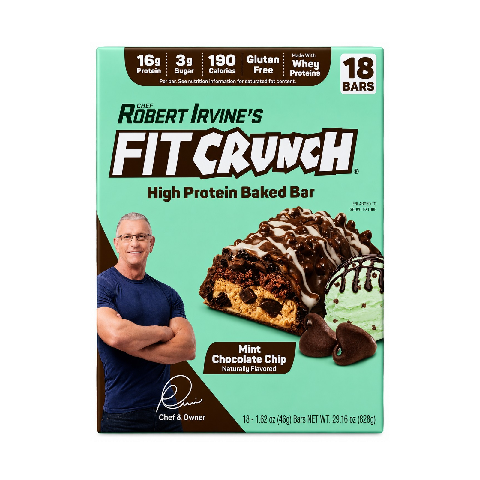 Fit Crunch High Protein Baked Bar Mint Chocolate Chip 18 Bars 29.16 oz GF