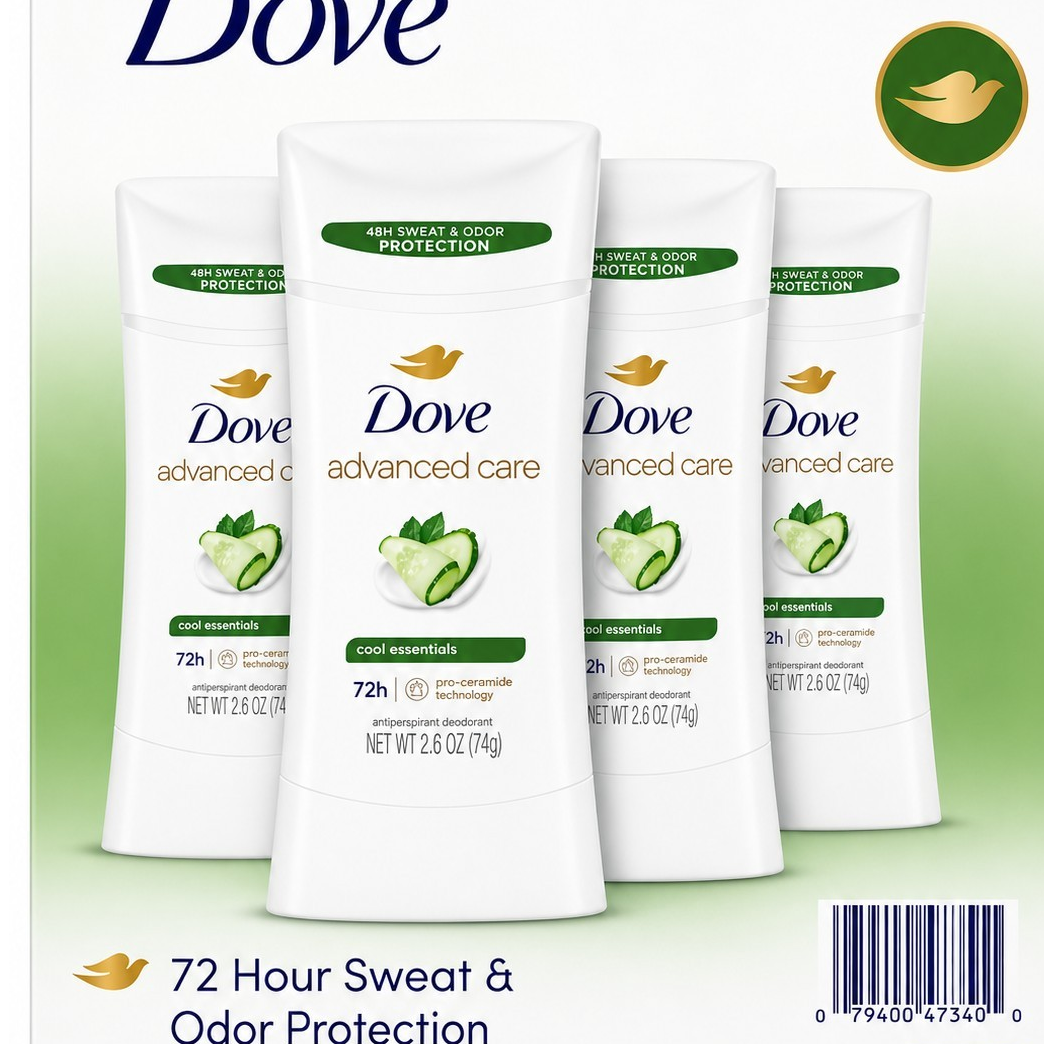 Dove Advanced Care Antiperspirant Deodorant Cool Essentials 2.6 oz (4 Pack)