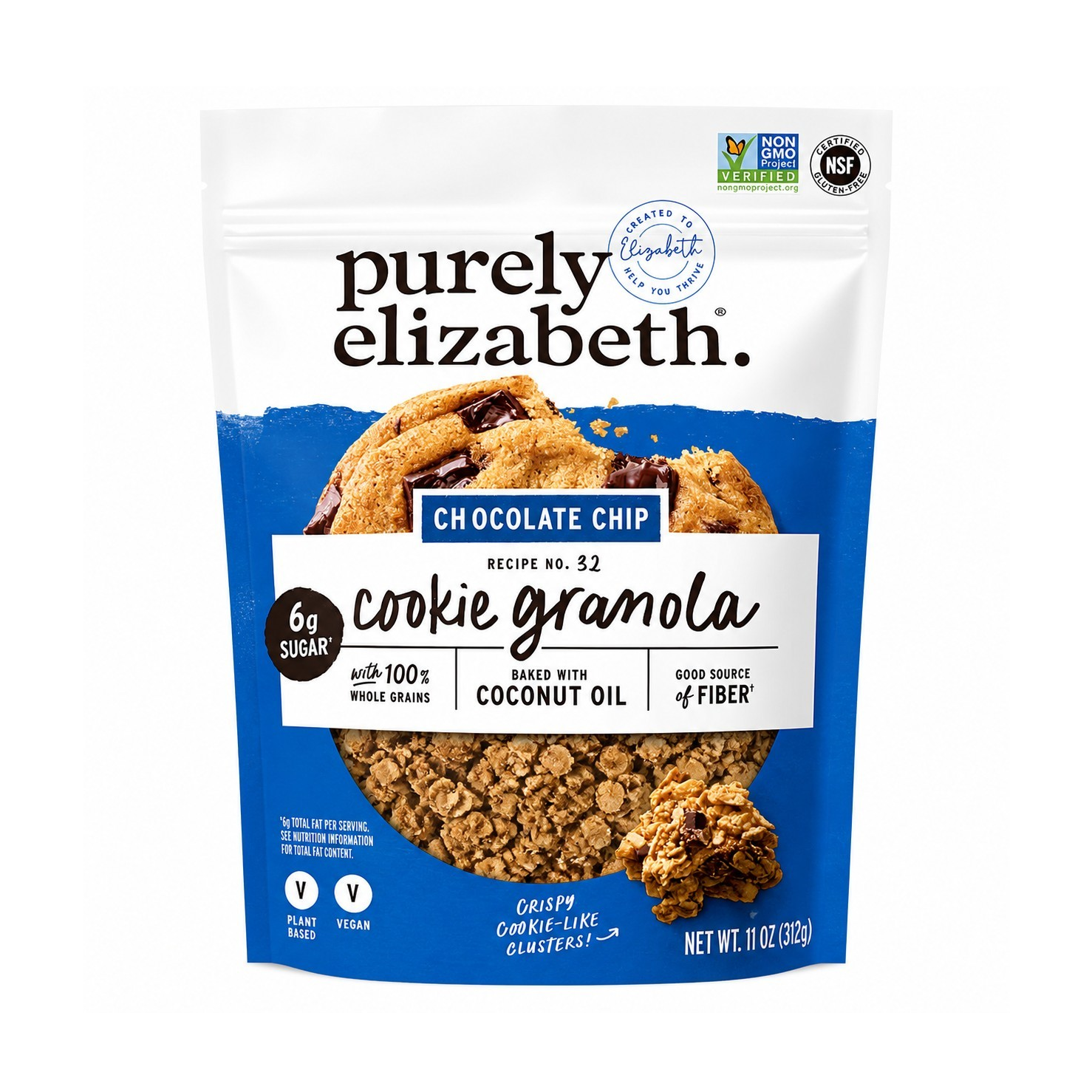 Purely Elizabeth Granola Chocolate Chip Cookie Vegan Non-GMO 11oz NSF Certified 
