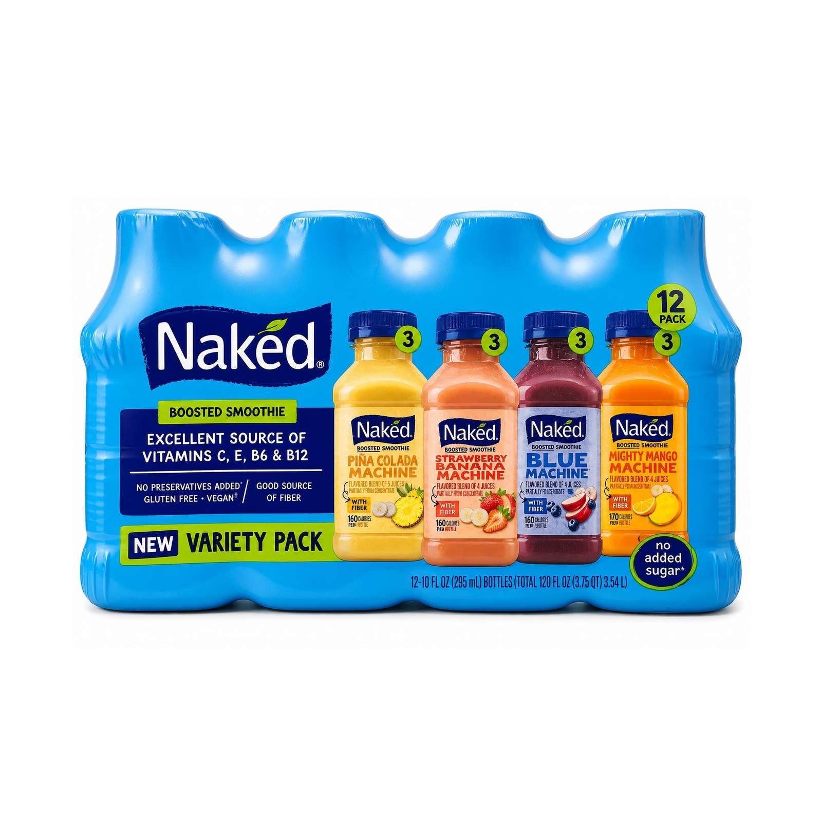 Naked Boosted Smoothie Variety Pack 12 Bottles Pina Colada Strawberry Banana Bl…
