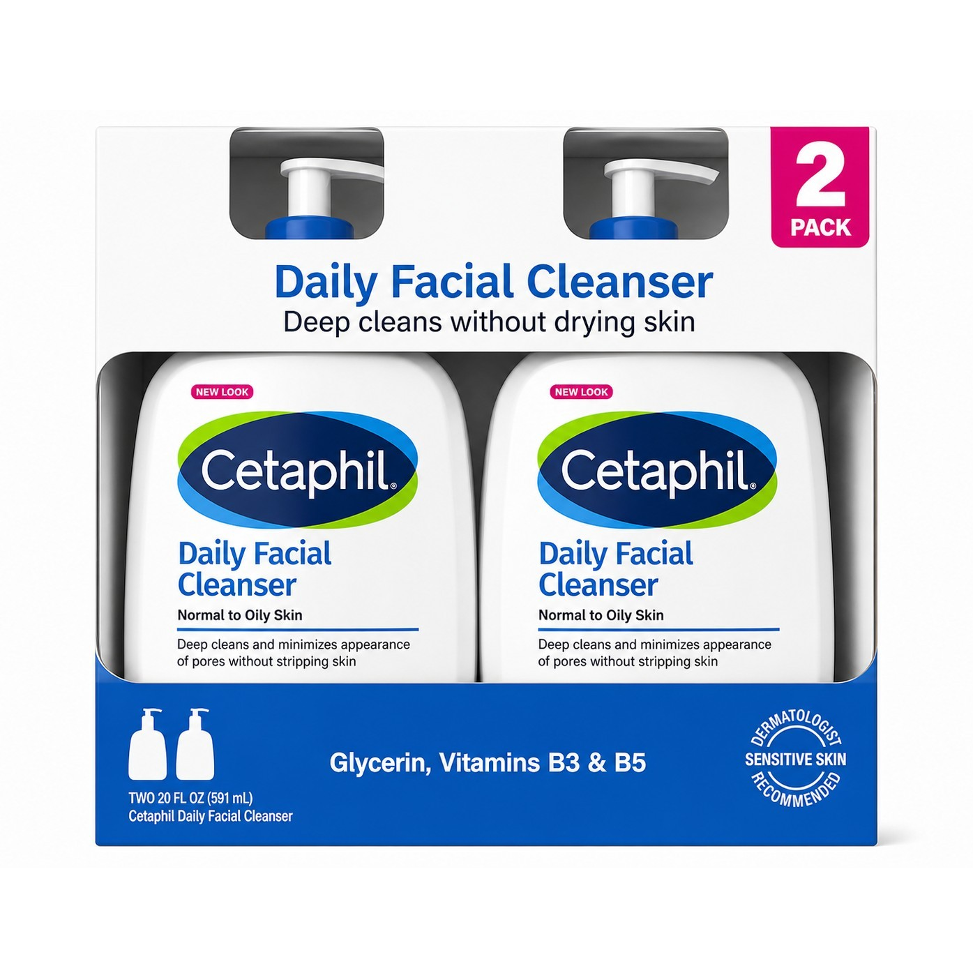 Cetaphil Daily Facial Cleanser 2 Pack 20 fl oz Normal to Oily Skin Glycerin