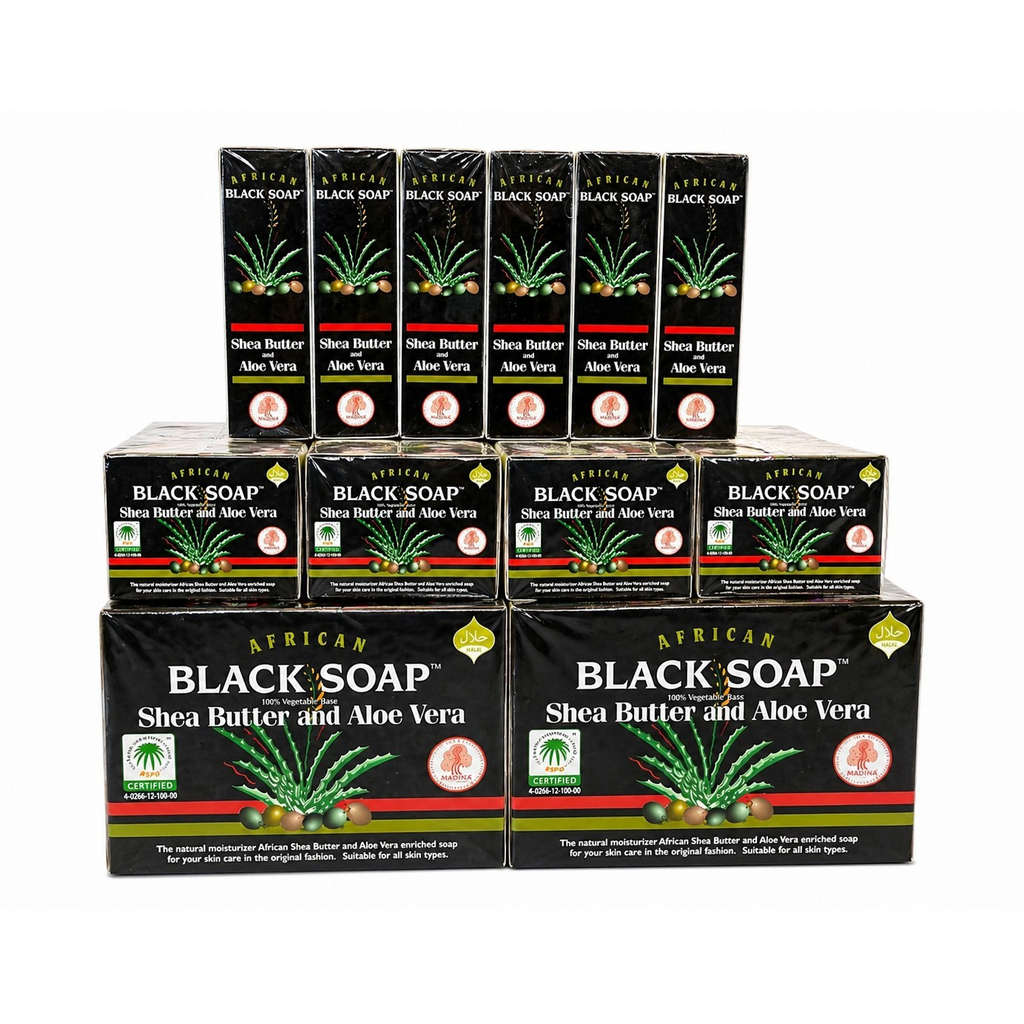 MADINA African Black Soap Shea Butter Aloe Vera Body Bar Soap( 2 cts)