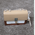 Colorblock Shoulder Bag Beige Brown White Chain Strap Clasp Women Rectangle