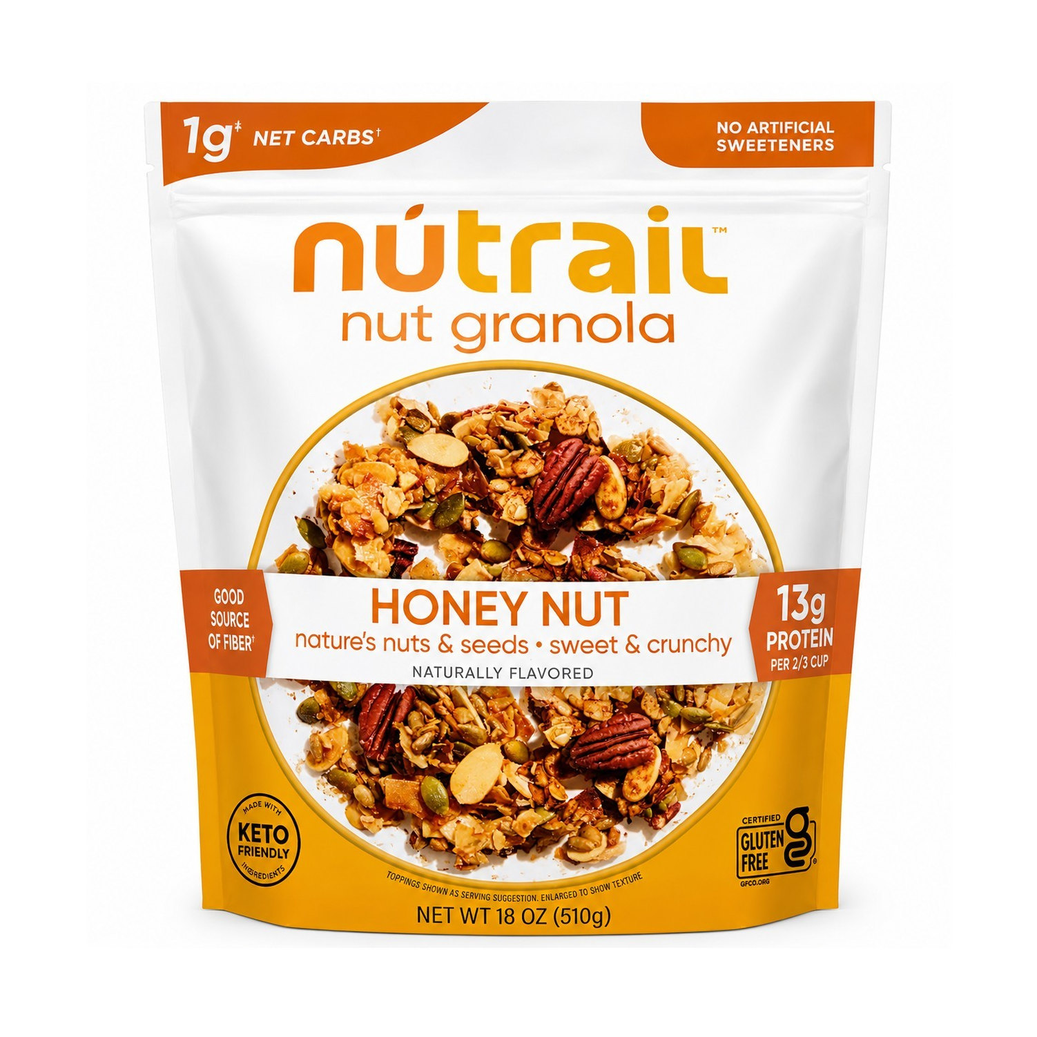 Nutrail Nut Granola Honey Nut Flavor Keto Friendly Gluten Free Certified 510g