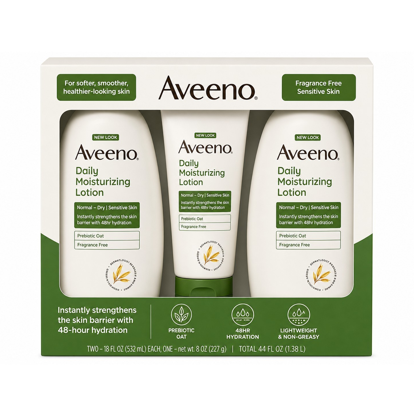 Aveeno Daily Moisturizing Lotion Fragrance Free Sensitive Skin 2x18oz + 8oz