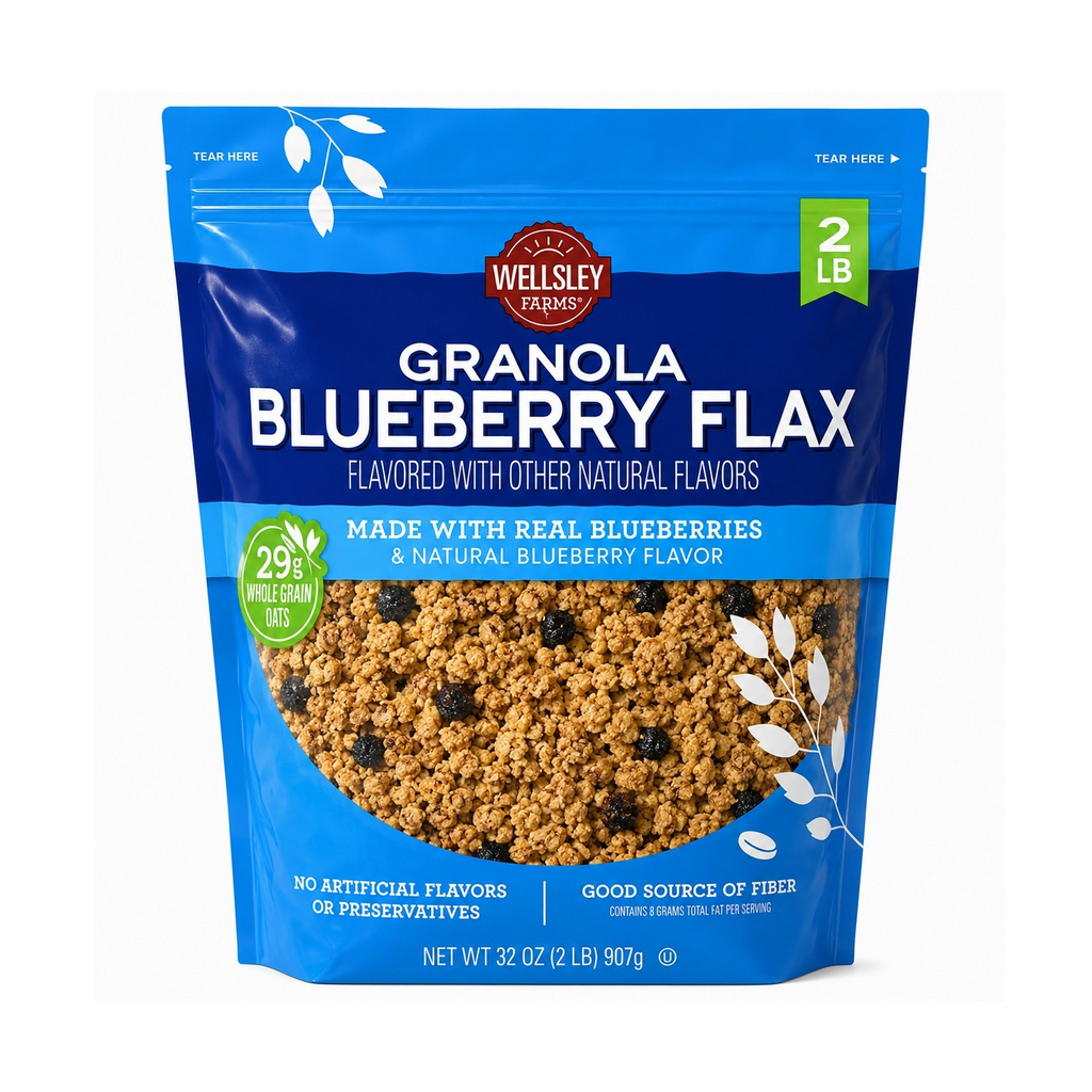 Wellsley Farms Granola Breakfast Cereal Blueberry Flax 32 oz (2 lb)