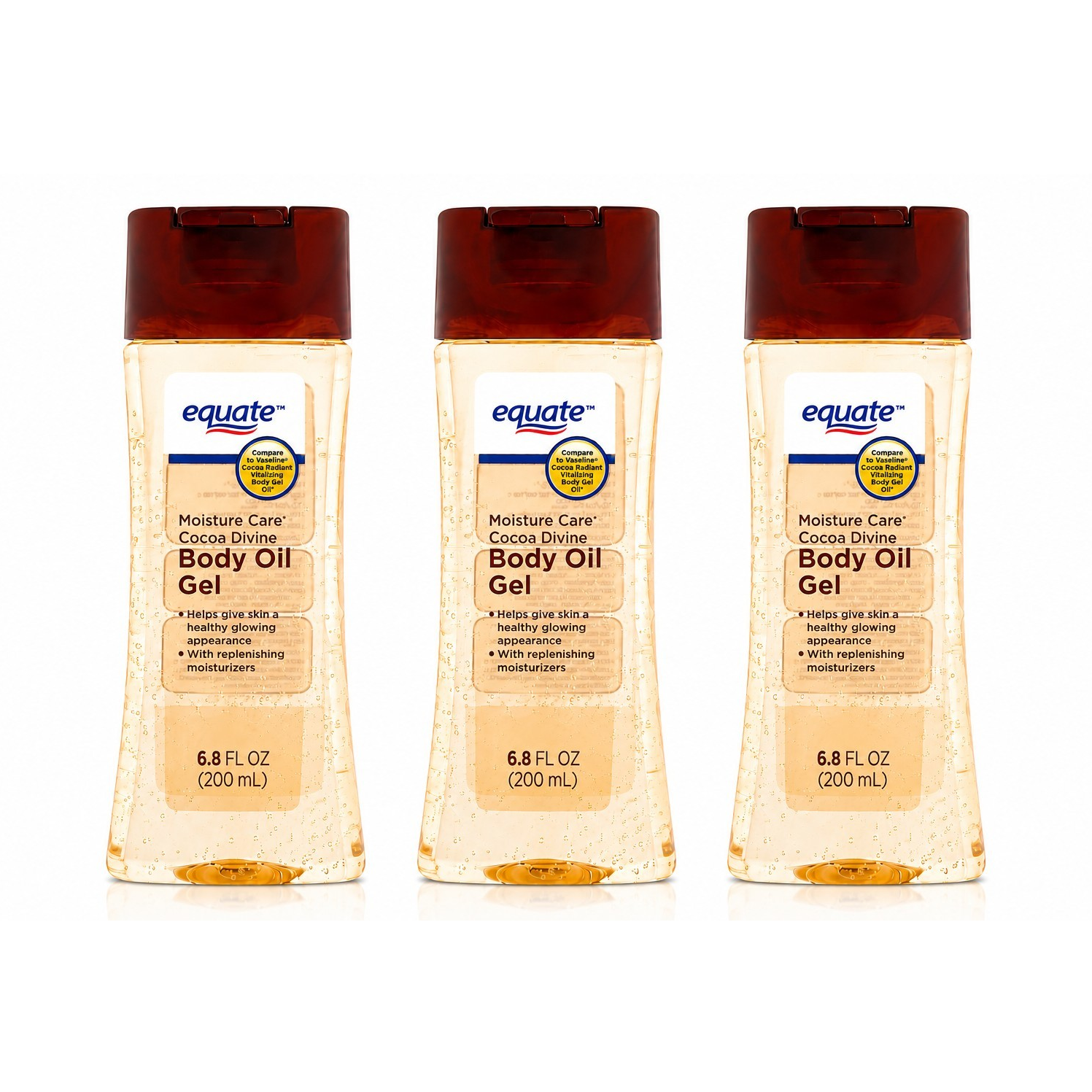 Equate Moisture Care Cocoa Divine Body Oil Gel Cocoa Scent 6.8 fl oz 3-Pack 