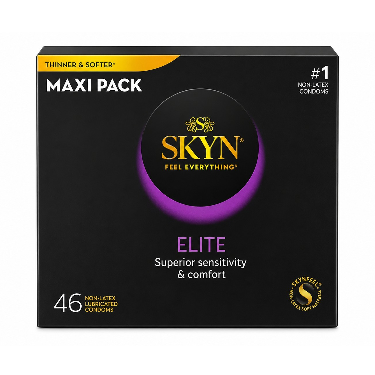 SKYN Elite Non-Latex Lubricated Thinner & Softer Polyisoprene Condoms 46 Pack